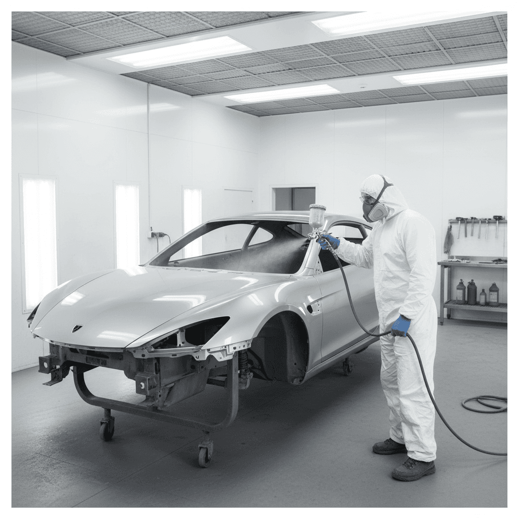 Spray finishing and paint