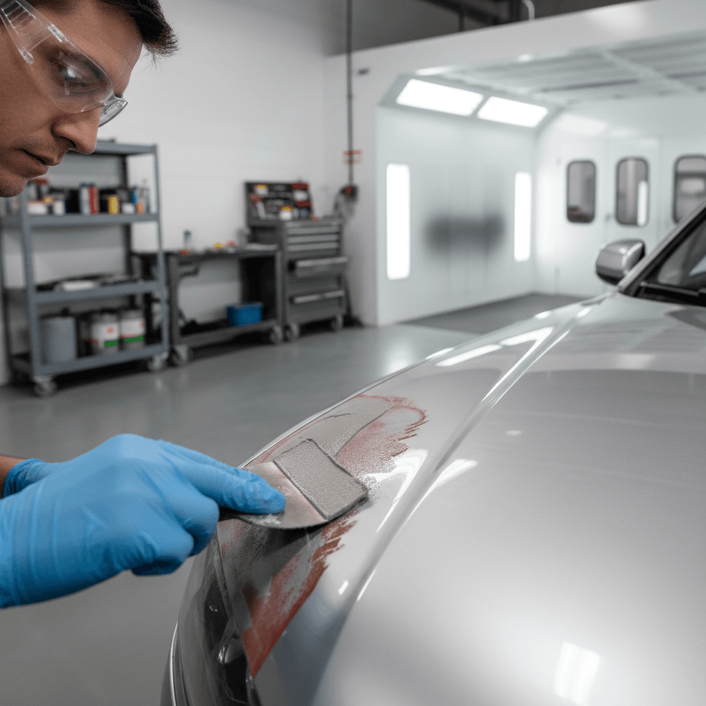 Panel beating and bodywork repair in progress