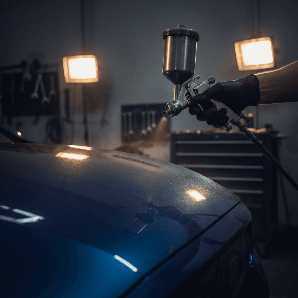 Vehicle with completed professional paint and spray work