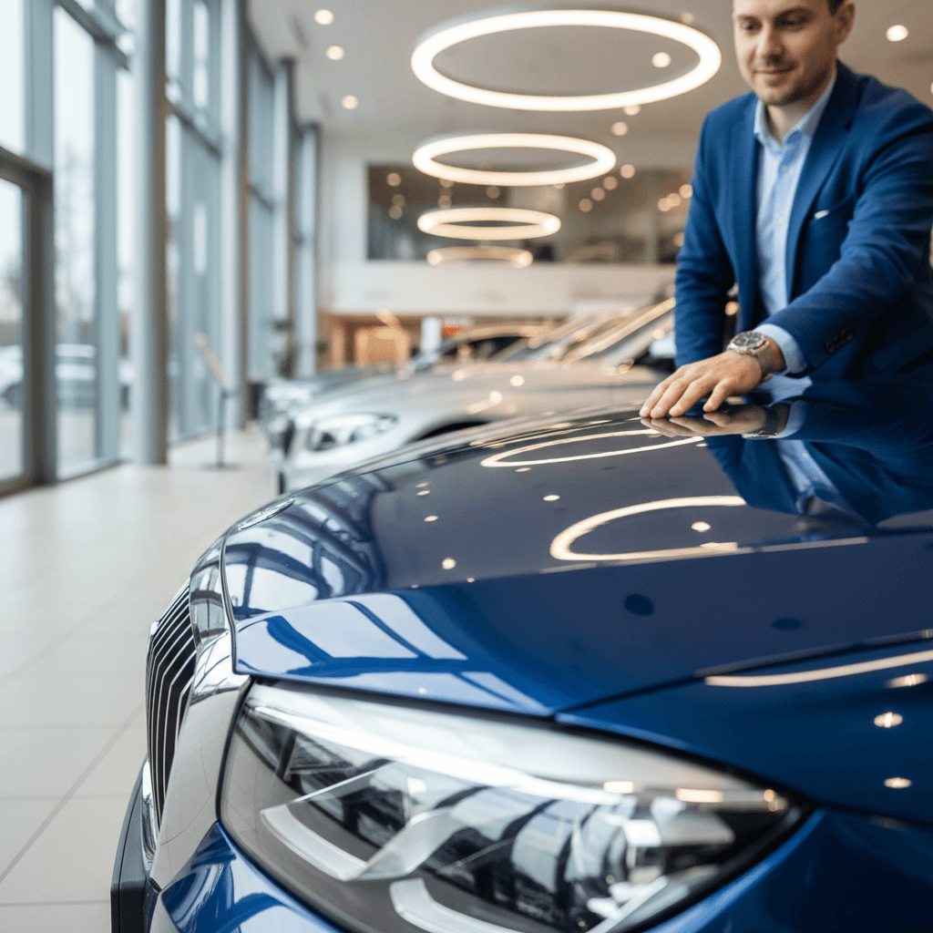 Customer inspecting a car at Gearlock Autos marketplace